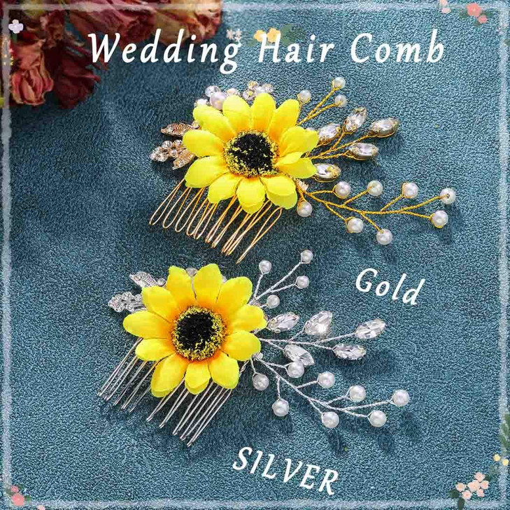 Unicra Bride Wedding Hair Comb Sunflower Bridal Side Comb Crystal Hair Accessories for Women and Girls (Silver) online at globaldelivered