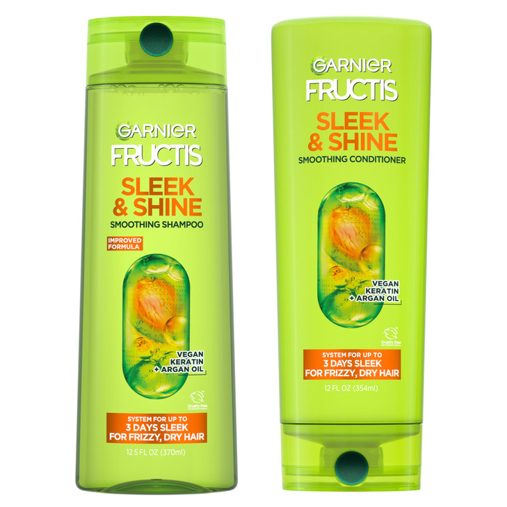 Garnier Fructis Sleek Shine Shampoo 22 Fl Oz Conditioner 21 Fl Oz Set for Frizzy Dry Hair Plant Keratin Argan Oil 2 Item