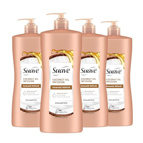 Suave Coconut Oil Damage Repair Shampoo for Normal Dry and Damaged Hair with Pure Coconut Oil Infusion 28 oz Pack of 4