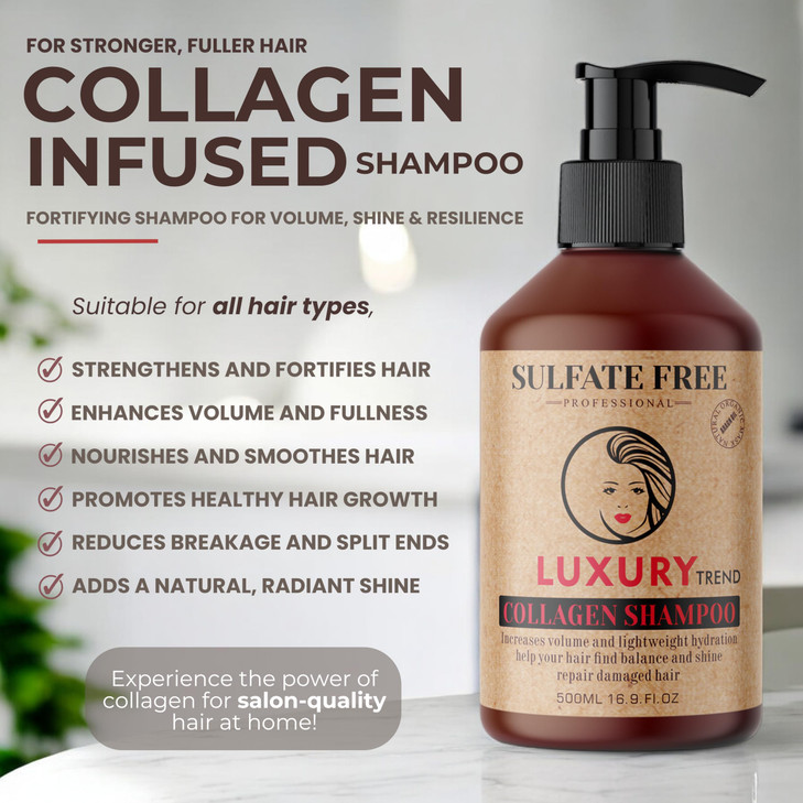 LUXURY TREND Collagen Hair Shampoo for Women SalonGrade Thickening Growth Professional Cleansing for Fuller Healthier Lo