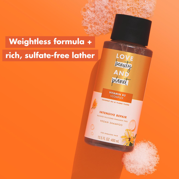 Love Beauty and Planet Shampoo with Vitamin B3 Coconut Oil Ylang Ylang for Intensive Repair for Damaged Hair Sulfate Sil