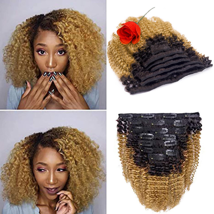 Loxxy Afro Curly Clip in Extensions Thick 100 Virgin Remy Human Hair 4B 4C Natural Black 7 Pieces with 17 Clips 120g per