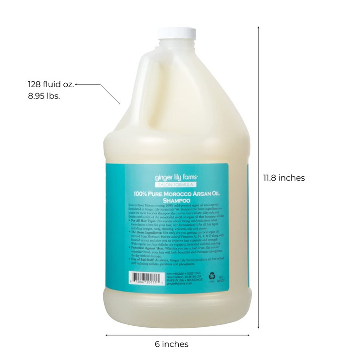 Ginger Lily Farms Salon Formula 100 Pure Morocco Argan Oil Shampoo for All Hair Types 100 Vegan CrueltyFree 1 Gallon 128