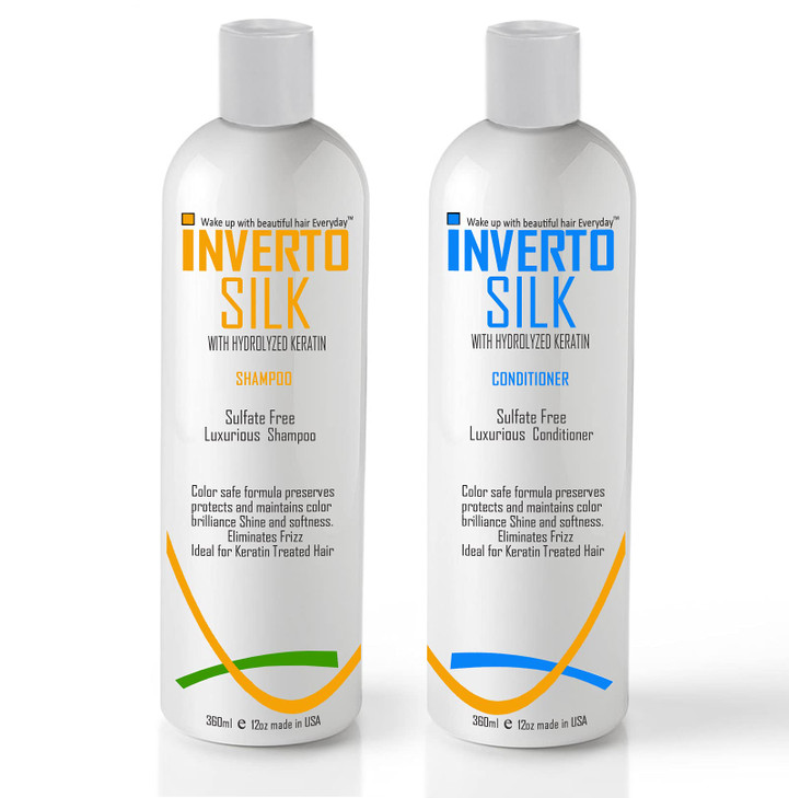 Keratin Shampoo Set For Frizzy Damaged And Color Treated hair INVERTO SILK Luxurious Sulfate Free Shampoo and Conditione