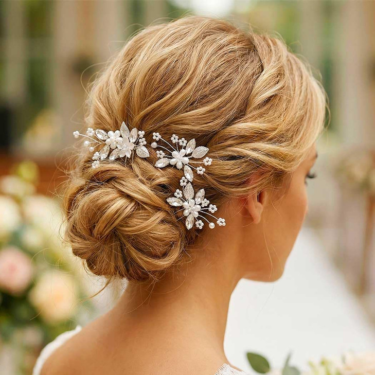 Unicra Bride Wedding Flower Hair Pins Bridal Pearl Hair Piece Crystal Hair Accessories for Women and Girls (Pack of 3) (A-Silver) online at globaldelivered