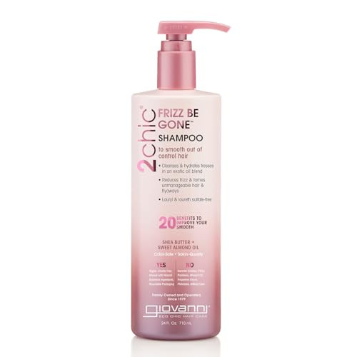 GIOVANNI 2chic Frizz Be Gone Shampoo Anti Frizz Natural Hair Smoothing Formula with Shea Butter Sweet Almond Oil Macadam