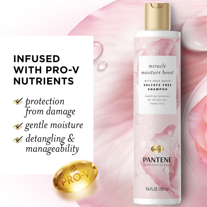 Pantene Nutrient Blends Miracle Moisture Boost Rose Water Shampoo Conditioner Dual Pack for Dry Hair Sulfate Free