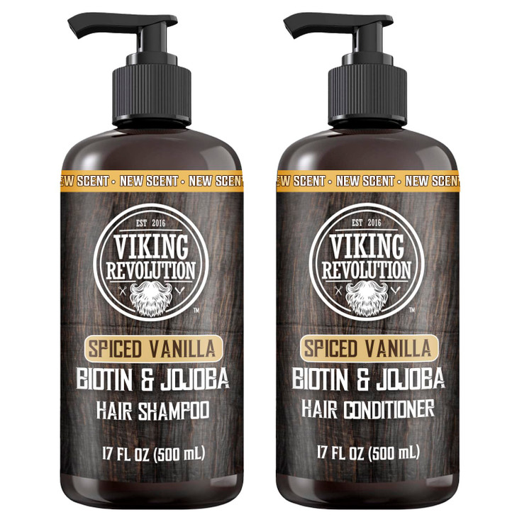 Viking Revolution Spiced Vanilla Mens Shampoo and Conditioner Set with Biotin and Jojoba Oil Natural Hair Shampoo and Ha