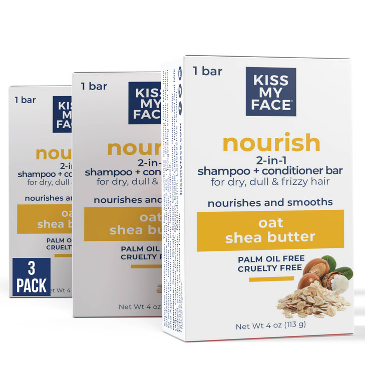 Kiss My Face Nourish 2in1 Shampoo and Conditioner Bar With Oat and Shea Butter Nourishes and Smooths For Dry Dull and Fr
