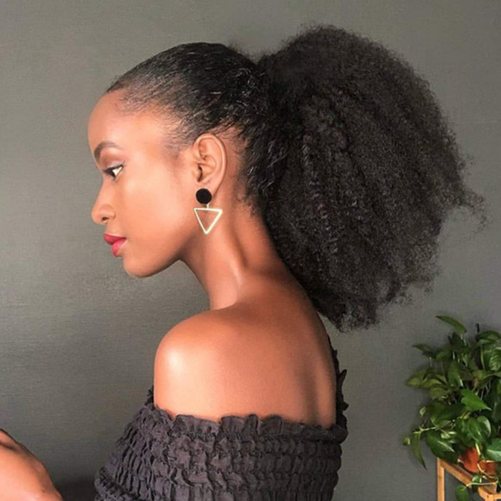 Afro Puff Drawstring Ponytail Human Hair Bun For Black Women 150 Density 10A Brazilian Virgin Human Hair Afro Kinky Curl