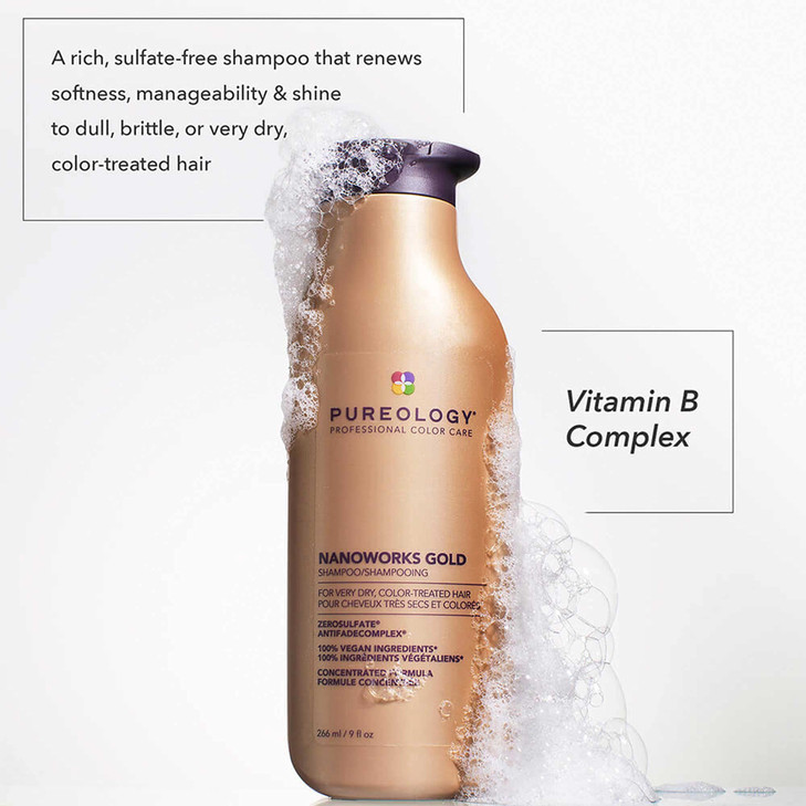 Pureology Nanoworks Gold Shampoo For Very Dry ColorTreated Hair Renews Softness Shine SulfateFree Vegan 9 Fl Oz