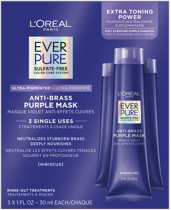 LOreal Paris EverPure Ultra Pigmented Anti Brass Purple RinseOut Mask for Bleached Blonde or Highlighted Hair 3 Ounce
