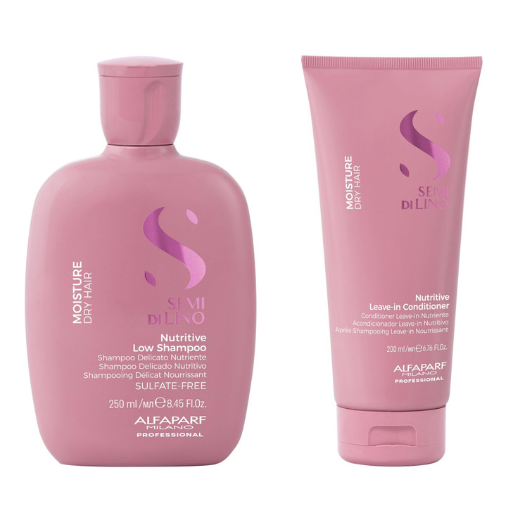 ALFAPARF MILANO Semi di Lino Moisture Nutritive Shampoo and Conditioner Set for Dry Hair Sulfate Free Moisturizing Shamp