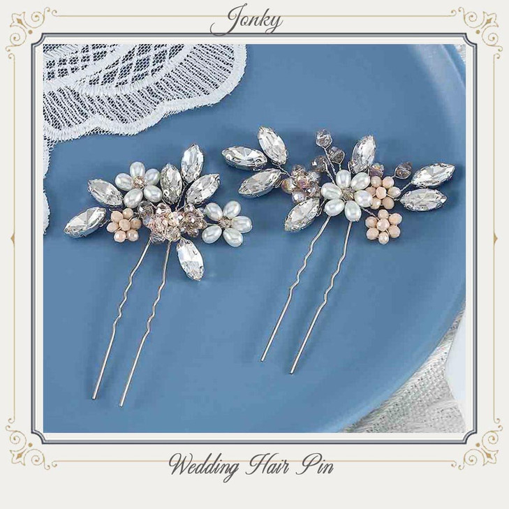 JONKY Bride Wedding Rhinestone Hair Pins Silver Pearl Headpiece Flower Bridal Hair Accessories Crystal Wedding Hair Pieces for Women(Pack of 2) online at globaldelivered