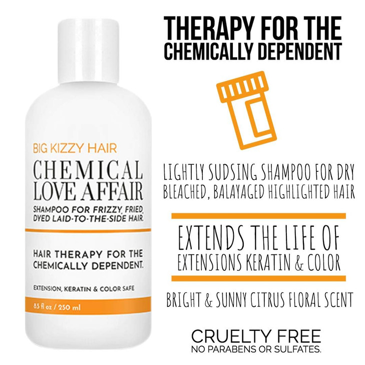 Big Kizzy Shampoo for Dry Damaged Hair Chemical Love Affair Keratin Rice Protein Infused to Smooth and Repair Hair Parab