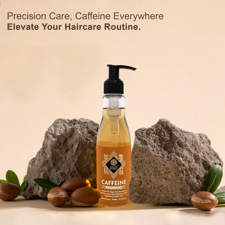 Skin Elements Caffeine Shampoo 676 floz infused with Argan Almond Oil Vitamin E Booster for Hair Fall Control SLS Parabe