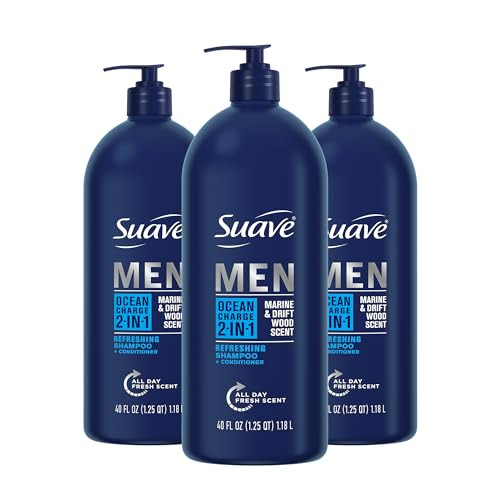 Suave Men Shampoo and Conditioner 2 in 1 Ocean Charge Refreshing Cleanse and Conditions Hair 40 oz Pack of 3