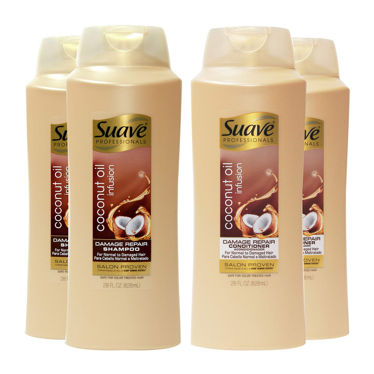 Suave Professionals Damage Repair Shampoo Conditioner Coconut Oil 28 Fl Oz Pack of 4