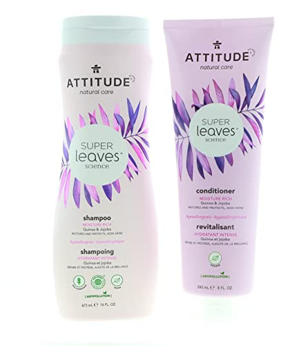 ATTITUDE Super Leaves Moisture Rich Shampoo Conditioner Bundle With Quinoa Vitamin B5 Jojoba Indian Cress Watercress Jas