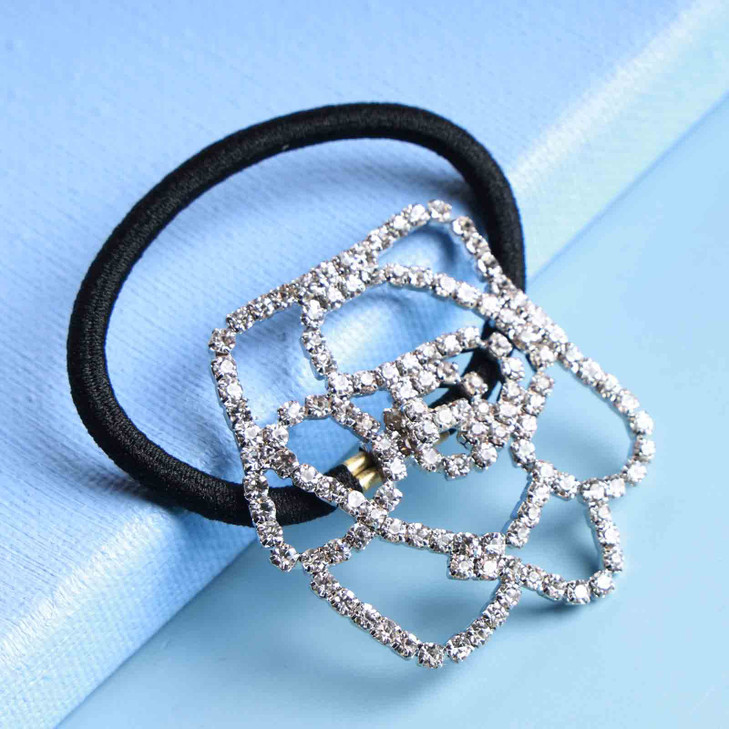 Yheakne Rhinestone Flower Hair Tie Scrunchies Silver Crystal Ponytail Holder Round Elastic Hair Band Black Rope Crystal Ponytail Holder Metal Hair Ac