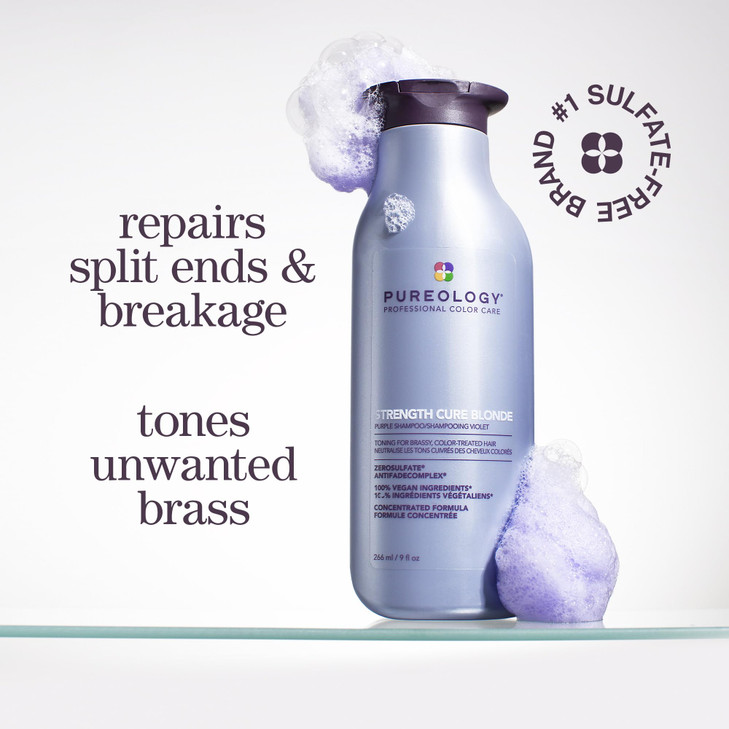 Pureology Strength Cure Blonde Purple Shampoo for Blonde Lightened ColorTreated Hair 338 Fl Oz