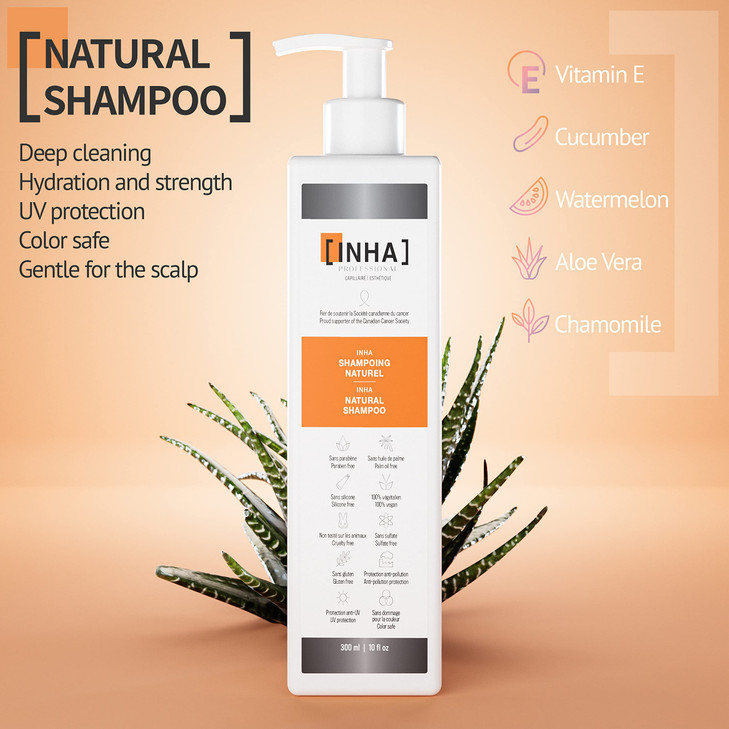INHA NATURAL SHAMPOO Deep Clean Hydrate Gentle for the Scalp All Hair Types Safe for Colored Hair UV Protection 300 ml