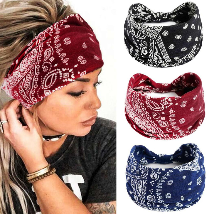 YBSHIN Boho Wide Headbands Knoted African Head Wraps Stretch Hair Bands Yoga Workout Sweatbands Floral Hair Accessories for Women 3Pcs online at globaldelivered