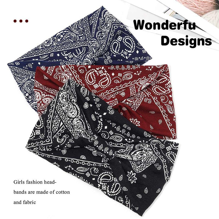 YBSHIN Boho Wide Headbands Knoted African Head Wraps Stretch Hair Bands Yoga Workout Sweatbands Floral Hair Accessories for Women 3Pcs online at globaldelivered