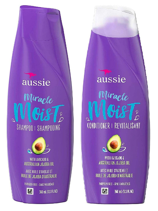 Aussie Miracle Moist Shampoo and Conditioner Set with avocado australian jojoba oil121 fl oz each