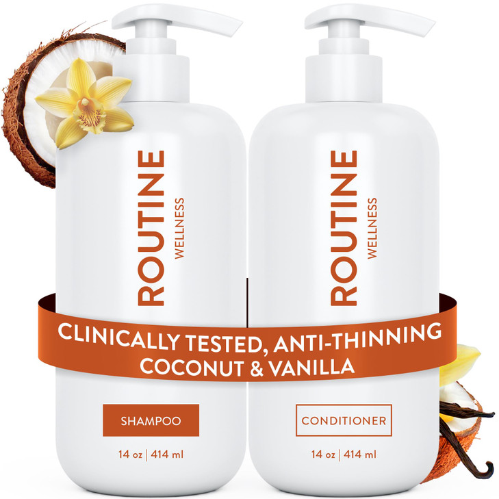 Routine Wellness AntiThinning Shampoo and Conditioner Set for Thinning Hair Biotin DHT Blocker Women Men Color Safe Sham
