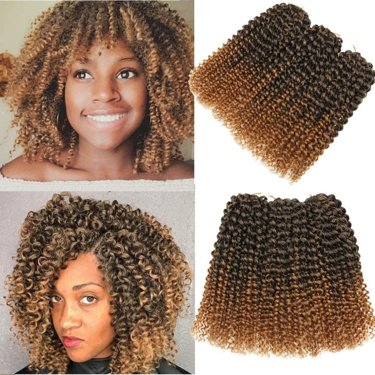 Sharopul Kinky Curl Ombre Color 3little pcspack 8Inch 60roots 110gram Afro Kinky Twist Hair Crochet Braids Synthetic Cro