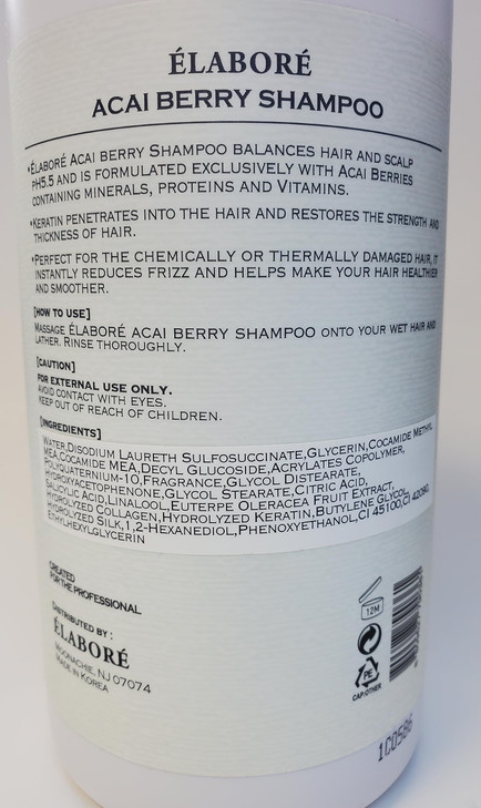 Elabore Acai Berry Super Hair Shampoo Sulfate Free 3380floz 1000ml