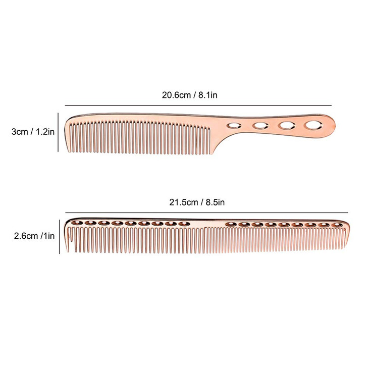 2 pcs Stainless Steel Hair Combs Anti Static Styling Comb Hairdressing Barbers Combs Rose Gold