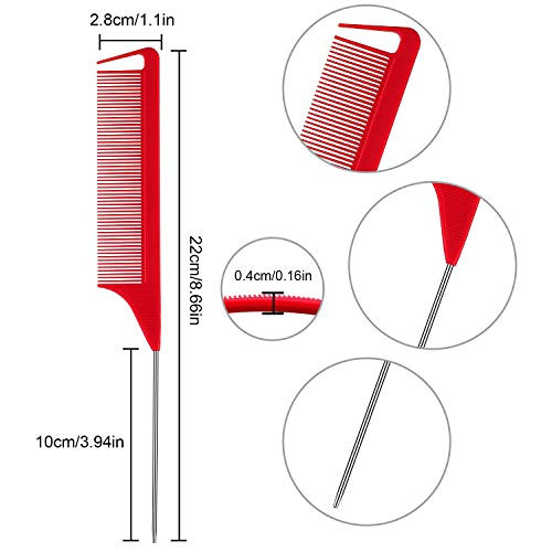Patelai 12 Pcs Rat Tail Comb for Parting Braiding Hair Carbon Fiber Heat Resistant Teasing Comb Stainless Steel Pintail