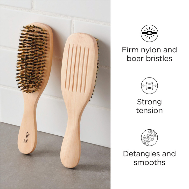 Diane Reinforced Boar Bristle Wave Brush for Men and Barbers Hard Bristles for Thick to Coarse Hair Use for Detangling S