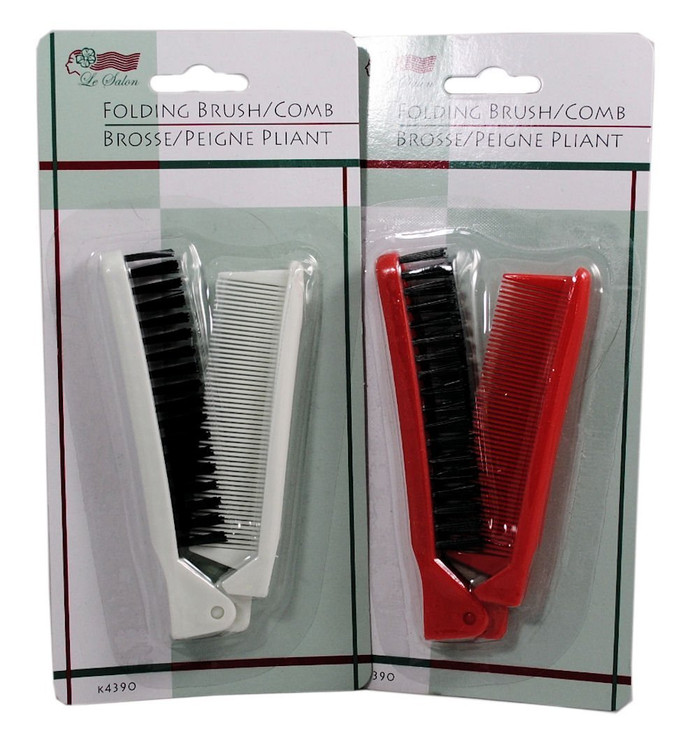 Folding Compact Travel Pocket HAIR BRUSHCOMB 1 Red 1 White by Le Salon