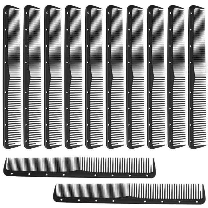 Leinuosen 12 Pcs Carbon Fine Cutting Comb for Salon Hairdressing Heat Resistant Barber Comb Black