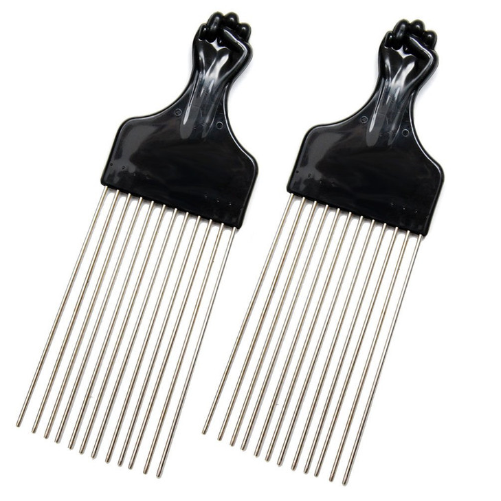 Luxxii 2 Pack 8 Long Black Fist Metal Afro Pick Lift Hair Comb Detangle Wig Braid Hair Man Styling Comb