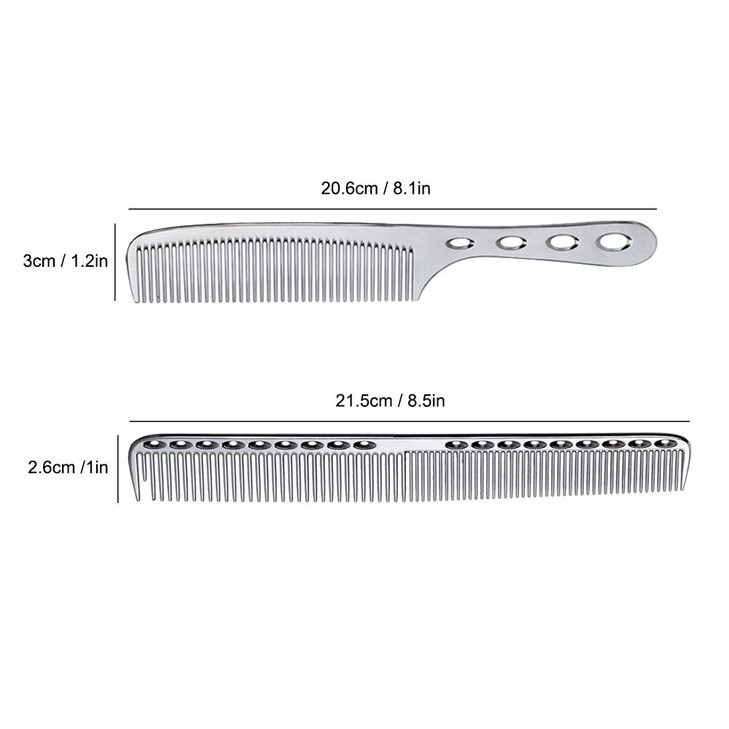 2 pcs Stainless Steel Hair Combs Anti Static Styling Comb Hairdressing Barbers Combs Silver