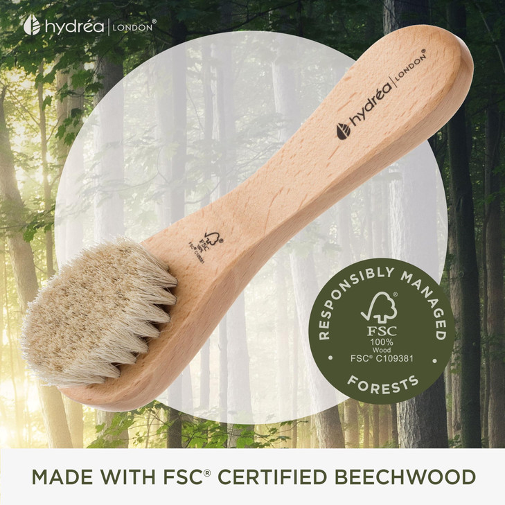 Hydrea London Face Brush Natural Bristle Dry Facial Cleansing Skin Exfoliator Gentle Scrub Exfoliating Helps Lymphatic F