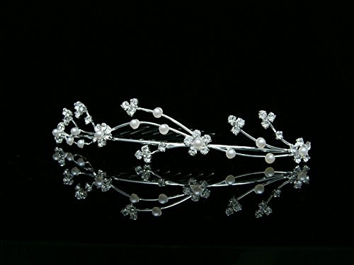 Flower Girl Bridesmaid Bridal Tiara Comb Faux Pearls Silver Plated T392