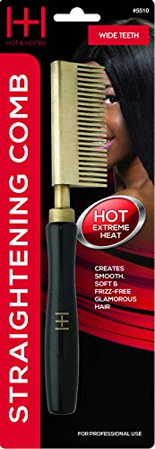 Hot Hotter Thermal Straightening Comb Wide Teeth Model 5510 Gold Ceramic Coated Pressing Comb for Stove Top Heavy Duty D