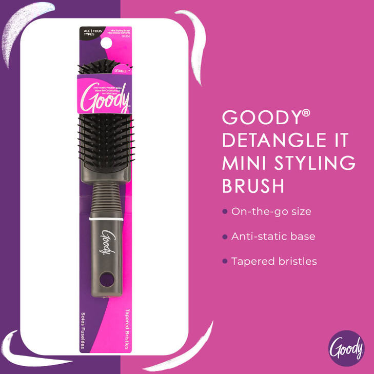 Goody Mini Styling Brush with Rubber Base Detangler Brush For Quick TouchUps Throughout The Day for All Hair Types PainF