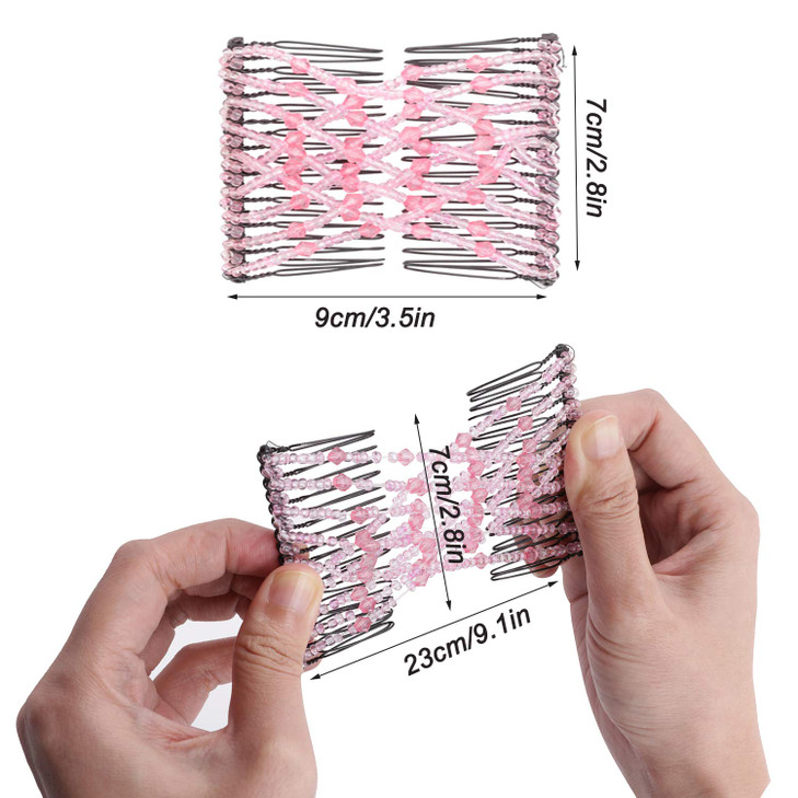 Hanhan 6 Pieces Magic Combs Stretch Flower Beaded Hair Combs Elastic Bowknot Hair Clips Stretchy Hair Hairpins for Women