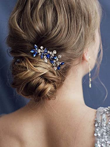 Catery Blue Wedding Hair Comb Crystal Bridal Side Clip Rhinestones Bridesmaid Hairpiece Accessories for Brides and Women
