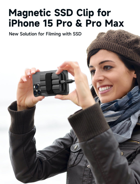 JSAUX Magnetic SSD Clip for iPhone 17/16/15 Pro & Pro Max, Filming Accessories for Recording ProRes to SSD & M.2, with Adjustable Hook and Loop Strap