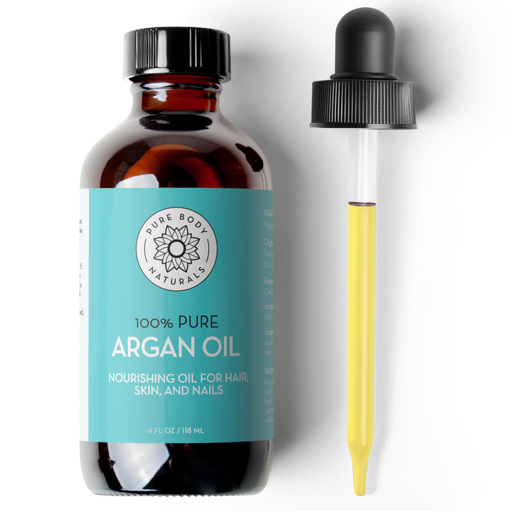 Pure Body Naturals Argan Oil for Skin and Face 4 fl oz Cold Pressed Light NonGreasy Nourishing Pure Argan Oil for Hair A