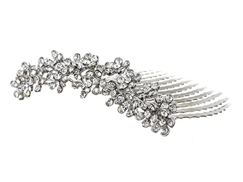SAMKY Bridal Flower Rhinestones Crystal Prom Wedding Tiara Hair Comb T812