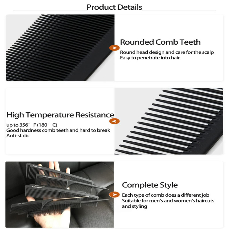 CestoMen 9pcs Carbon Fiber Cutting Comb Hair Comb Set for Teasing and Parting Professional Combs for Hair Stylist for Wo