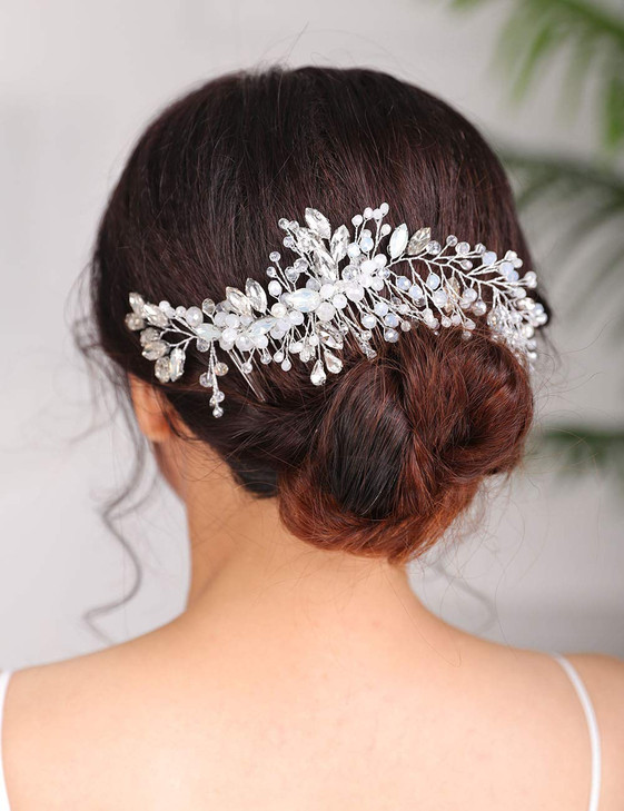 Denifery Headpiece Hair Comb Wedding Bridal Hair Vine Opal Hair Comb Bridal Something Blue for Bride Hair Accessories Se